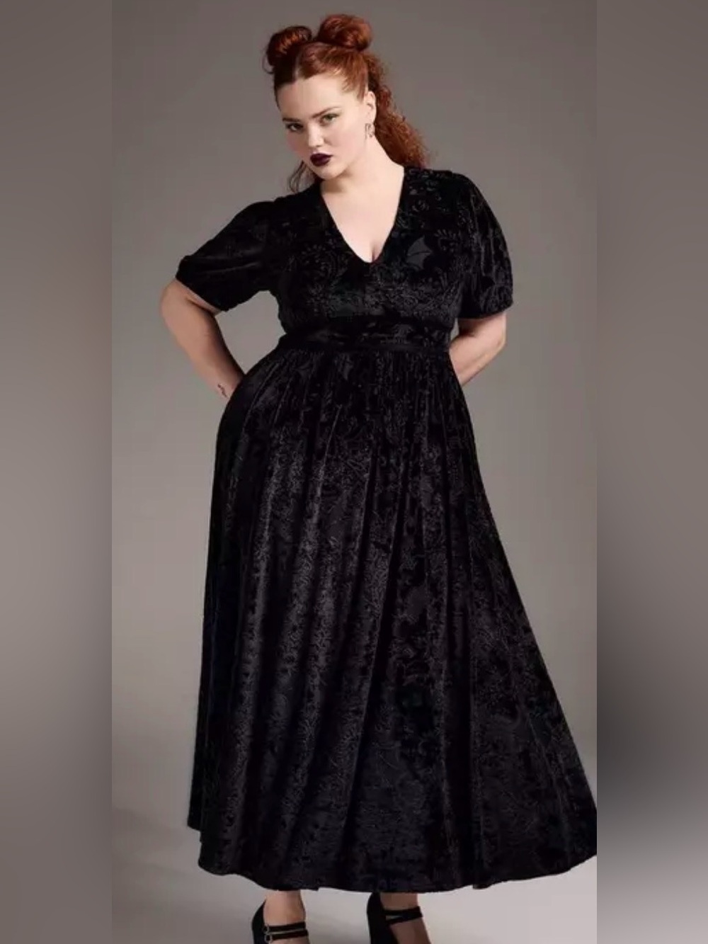 Torrid Nightfall Tiered Burnout Velour Maxi Dress in Black